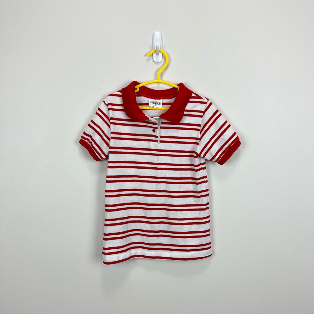 Vintage Health-tex Red and White Striped Polo Shirt 7 USA